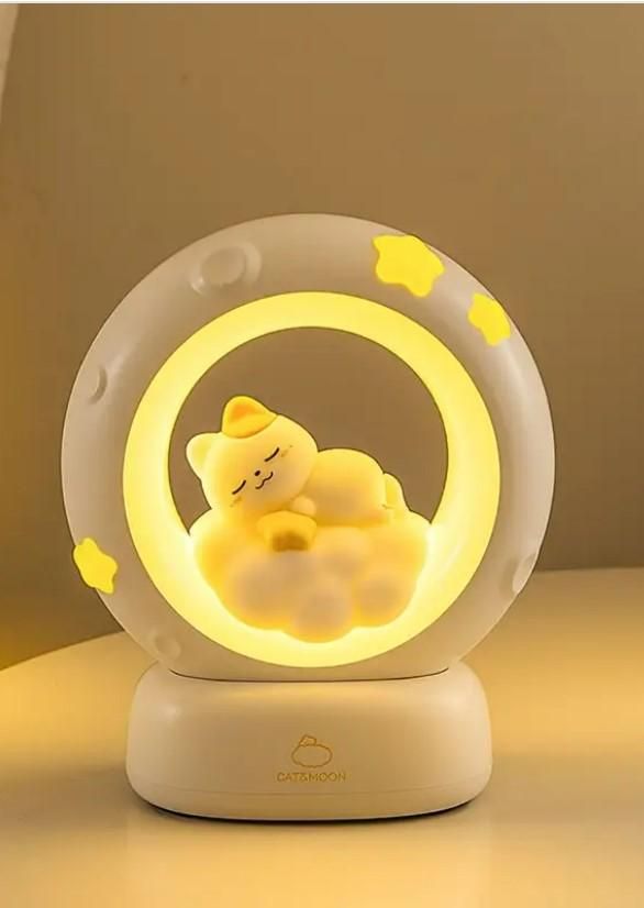 Space Kitty LED Night Light for Kids, Nursery Night Light, Table Lamp, Animal Kitty Bedside Décor Lamp with Dimmable for Gifts for Girls Baby Cat Lovers