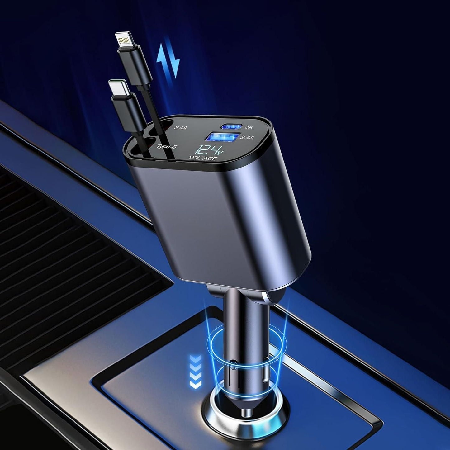 Multiple Fast Charging Retractable Car Charger – Convenient & Fast