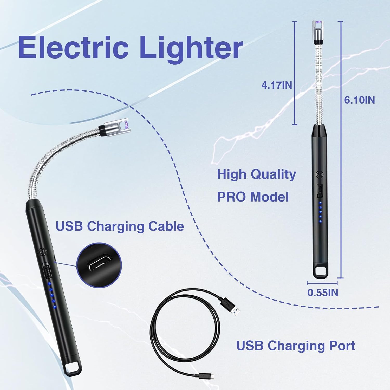 Baide Silver Rechargeable Electric Lighter – 6mm Size