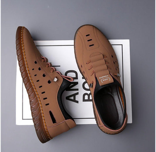 Men's Stylish Laser Cut Tan Casual Shoes – Trendy & Comfortable
