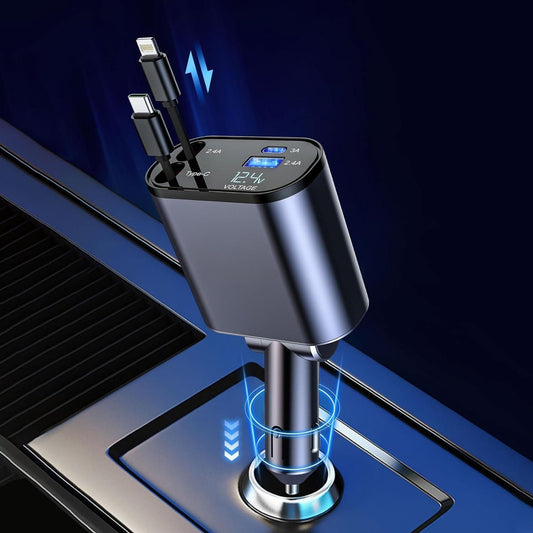 Multiple Fast Charging Retractable Car Charger – Convenient & Fast