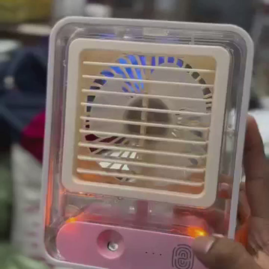 Rechargeable Mini USB Fan with Mist Spray – Battery Operated.