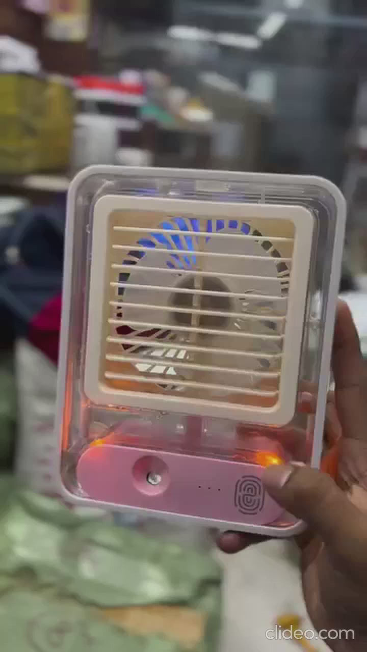 Rechargeable Mini USB Fan with Mist Spray – Battery Operated.